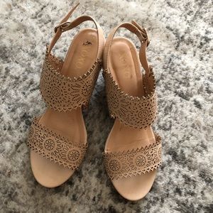 Soft tan floral cutout wedges